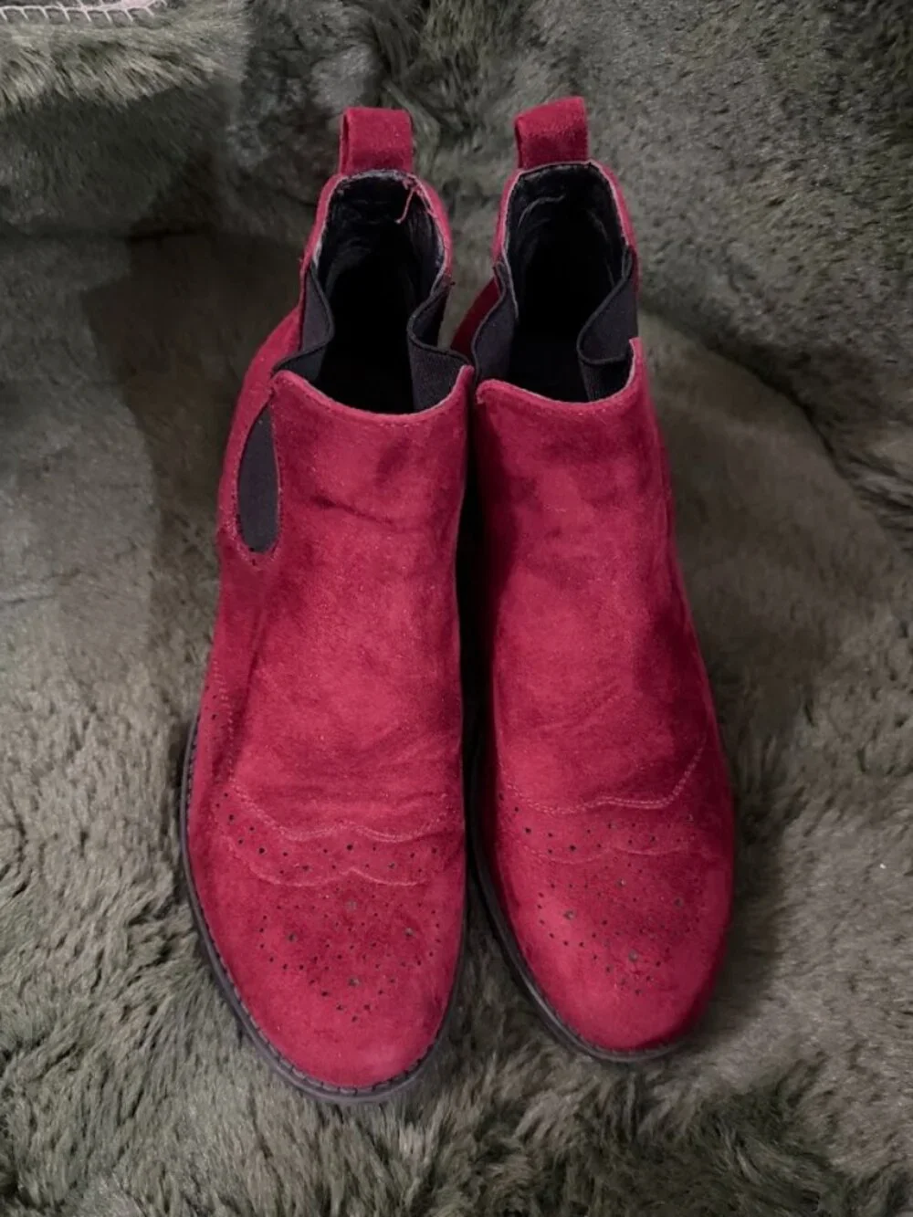 Jenny Fairy Burgundy Suede Look Chelsea Boots Brogue Wingtip EU 38